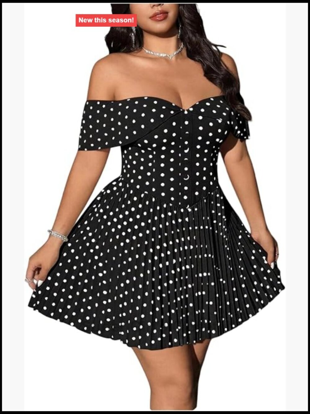 Plus Size Off Shoulder Polka Dot A-Line Mini Dress Sleeveless Party